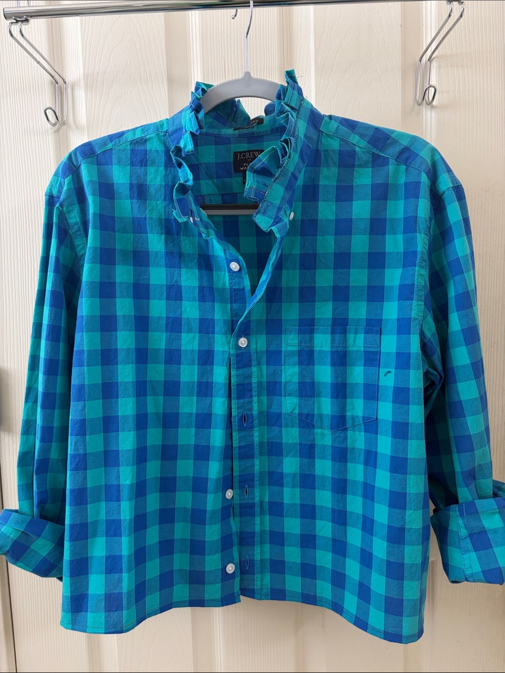 J. Crew Teal and Blue Check Cotton Button-Down Shirt